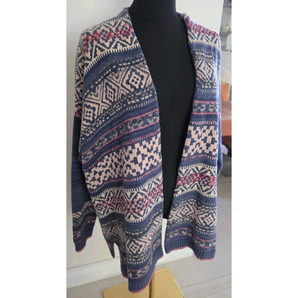 Chaps Women's Open Cardigan Blue Southwest‎ Western Boho Geometric Print SZ XL - Picture 11 of 11